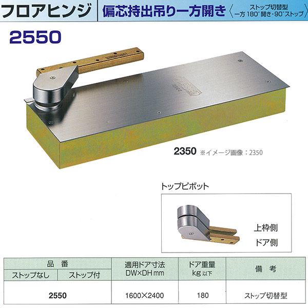 ニューはやりっ児 フロアヒンジ 偏芯持出吊り一方開き 原則として部屋の入り口用 立ちふさがるうつり変わり型 2550 当て嵌める部屋の入り口大きさ DW1600× DH2400粍