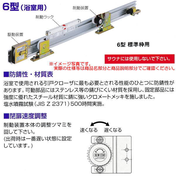 【楽天市場】日本ドアチェック製造 ニュースター 引戸クローザ 6型（浴室用） 標準枠用 ストップ付 6型S-3 ドア重量80kg以下：イーヅカ