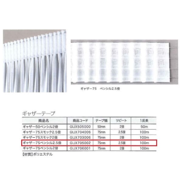 ユニテックパロマ ギャザー 75 鉛筆 2.5倍 GIJX705002 100m長 1反