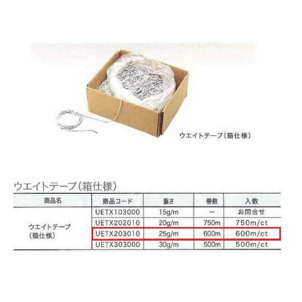 ユニテックパロマ ウェイトテープ 25g/m （1箱600m） UETX203010 600ｍ