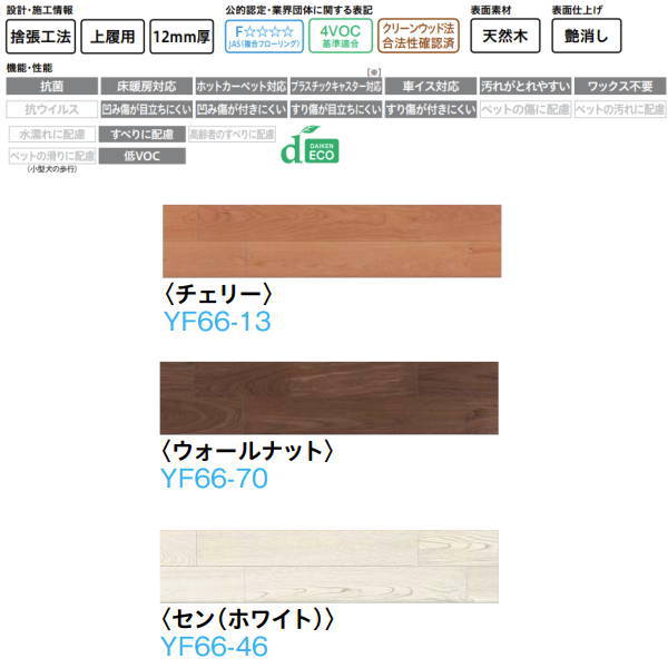 DAIKEN フローリング フォレスナチュラル(2) 2P 12mm厚 303×1,818mm 6枚 (3.3平米) YF66-●●|イーヅカ