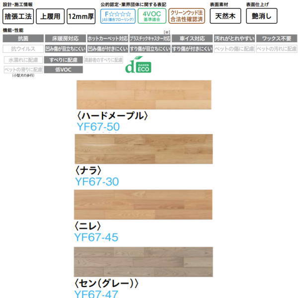 DAIKEN フローリング フォレスナチュラル（2） 3P 12mm厚 303×1,818mm 6枚 （3.3平米） YF67-●● 20,057円