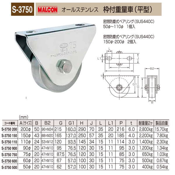 丸喜金属 MALCON 枠付重量車 平型 オールステンレス S-3750 200