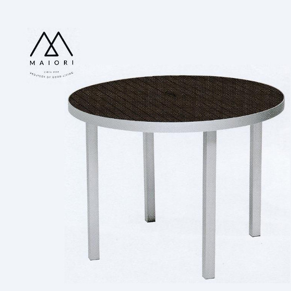 MAIORI サンレノ テーブル100 シルバー＋ブラウン 径1000×H740mm パラソル穴径43mm