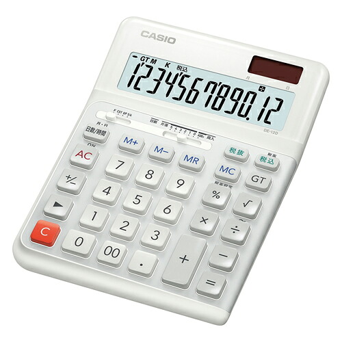 カシオ 人間工学 電卓 ジャストタイプ(白) DE-12D-WE-N 1台|イーヅカ