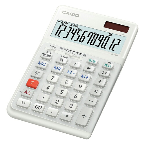 カシオ 人間工学 電卓 ジャストタイプ(白) JE-12D-WE-N 1台|イーヅカ