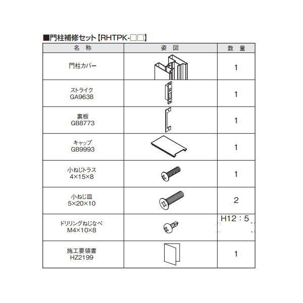 三協アルミ 大型引戸門扉 補修用梱包 門柱補修セット グラフェードGU・GM用 RHTPK-12