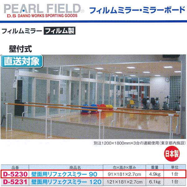 ダンノ 壁面用リフェクスミラー 90 D-5230 写真フィルム製 巾91×高さ181×奥ふかさ2.7珊