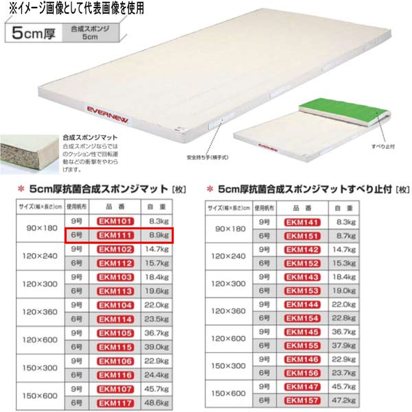 エバニュー 5cm厚 抗菌合成 スポンジマット EKM111 幅90×長180cm 6号帆布 28,176円