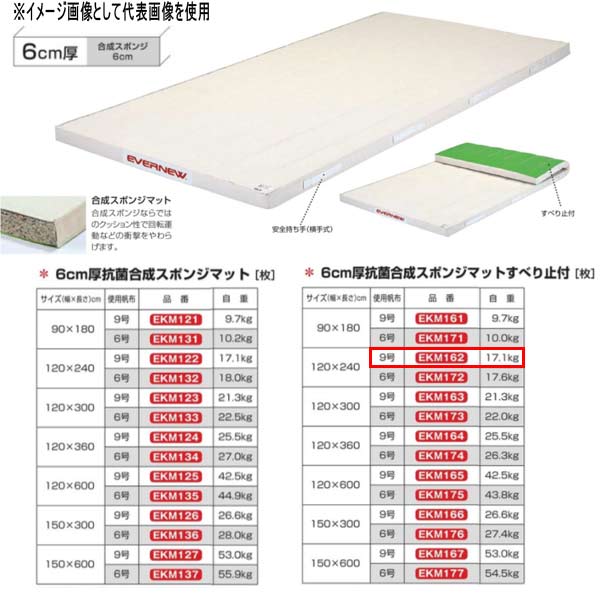 エバニュー 6糎厚 抗菌組みあわせる 海綿体つや消しすべり止付 EKM162 幅120×長240糎 9号キャンヴァス