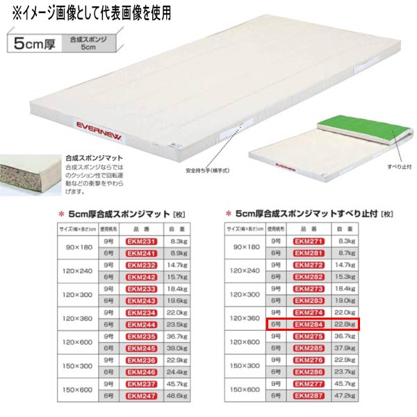エバニュー 5cm厚合成スポンジマットすべり止付 EKM284 幅120×長360cm 6号帆布
