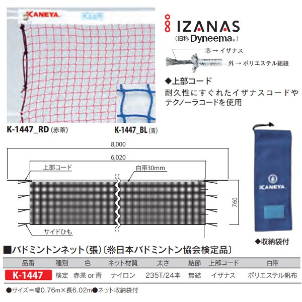 楽天市場】カネヤ バドミントンネット（張） 日本バドミントン協会検定