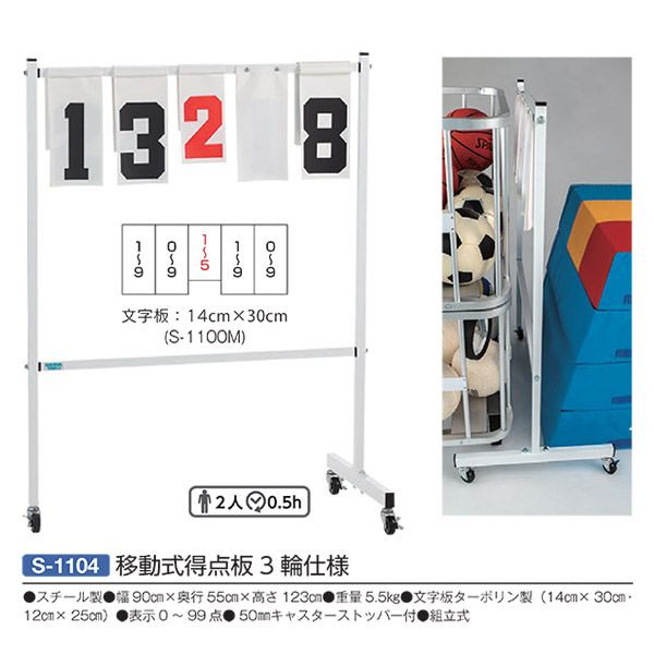 三和体育 民族大移動式得点板 3輪遣りくち S-1104 幅90cm×奥ふかさ55cm×高さ123珊 精神的な統合式