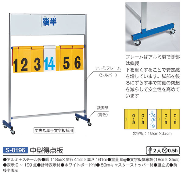 三和体育 軽銀＋スチール写真製 精神的な統合式 中型得点板 S-8196 幅118cm×奥ふかさ41cm×高さ161珊