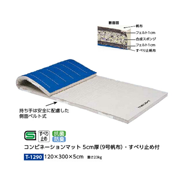 トーエイライト コンビネーションマット 5cm厚 抗菌9号帆布・すべり止め付 120×300×5cm T1290