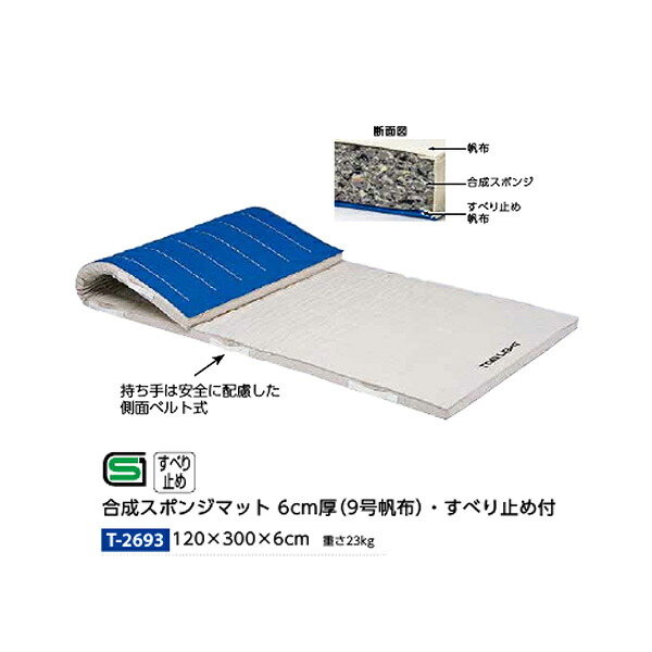 トーエイライト 合成スポンジマット 6cm厚 9号帆布・すべり止め付 120×300×6cm T2693|イーヅカ