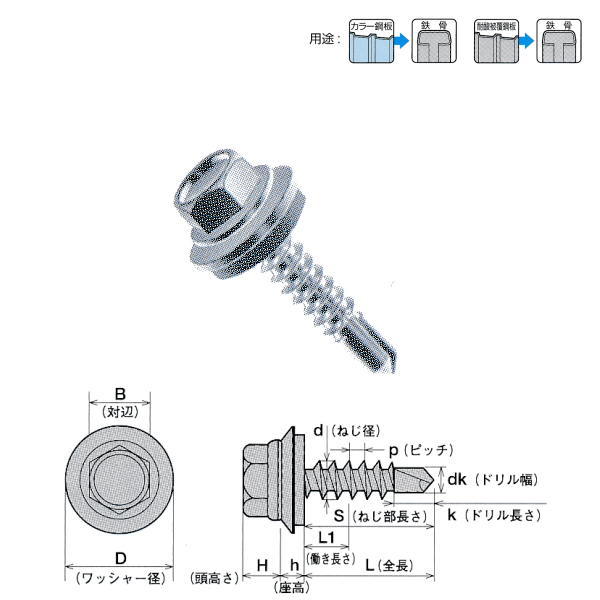 ヤマヒロ ステンキャップ(SUS304)付UCジャックポイント（三価ユニクロ） AZワッシャー付 六角 ヘックス 5×19 SCH519AZW 350本