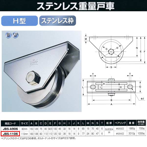 ヨコヅナ ステンレス重量戸車 H型 JBS-1106 110 H 1個|イーヅカ