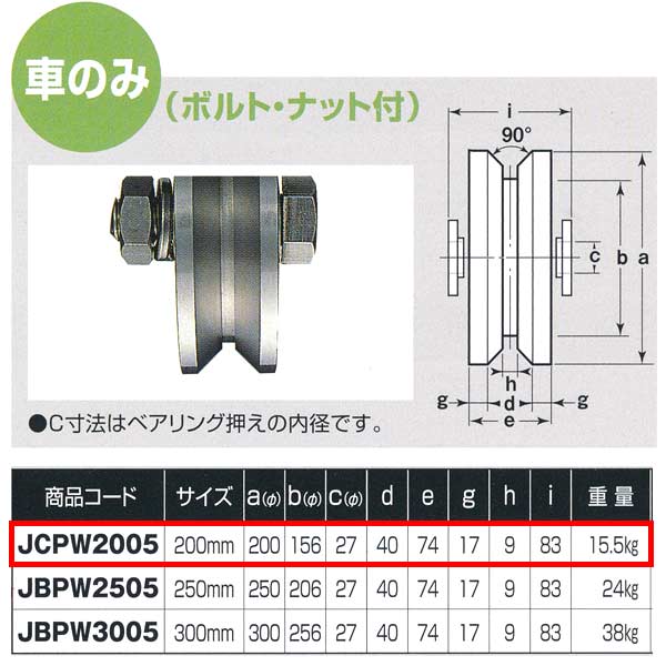 ヨコヅナ ステンレス重量戸車 ワイドタイプ 車のみ V型 JCPW2005 200mm 1個