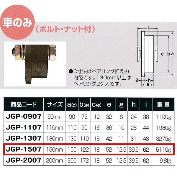 ヨコヅナ S45C 重量戸車 車のみ 鉄枠 トロ車型 JGP-1507 150mm 1個|イーヅカ