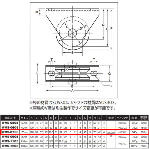 新発売の <br>ヨコヅナ JHM-0905 鉄重量戸車 V型 枠付 90mm