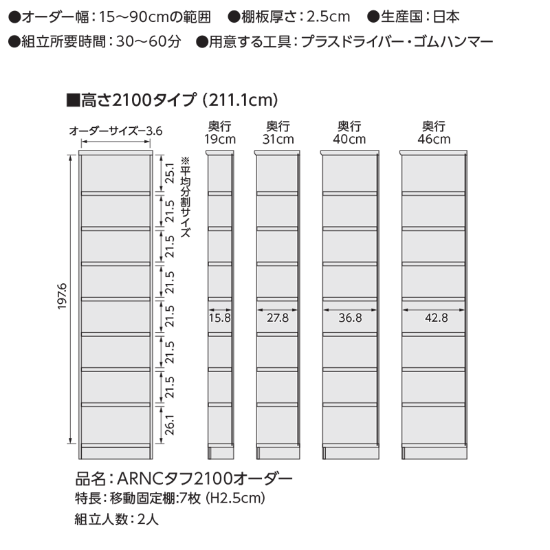 日本製 送料無料 エースラック オーダーメイド (棚板 タフタイプ／奥行