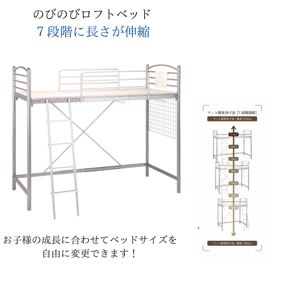 割引 Max P24 5倍 送料無料 スリーピング Interior Sleeping ロビン シルバー 一人暮らし 新生活 丈夫 おしゃれ 成長 子供 伸縮 スチール パイプベッド ベッドフレーム シングル ベッド Rb B1542g のびのびロフトベッド Robin 高梨産業 01 59 00 9 11 9 4