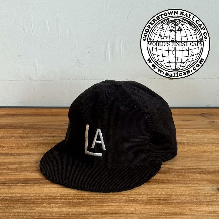 COOPERSTOWN BALL CAP (クーパーズタウンボールキャップ)CORDUROY CAP 1943 Los Angeles Angels (BLACK)【ロサンゼルス エンゼルス】【キャップ 帽子 定番 人気 LA ロゴ MADE IN USA】｜Interplay