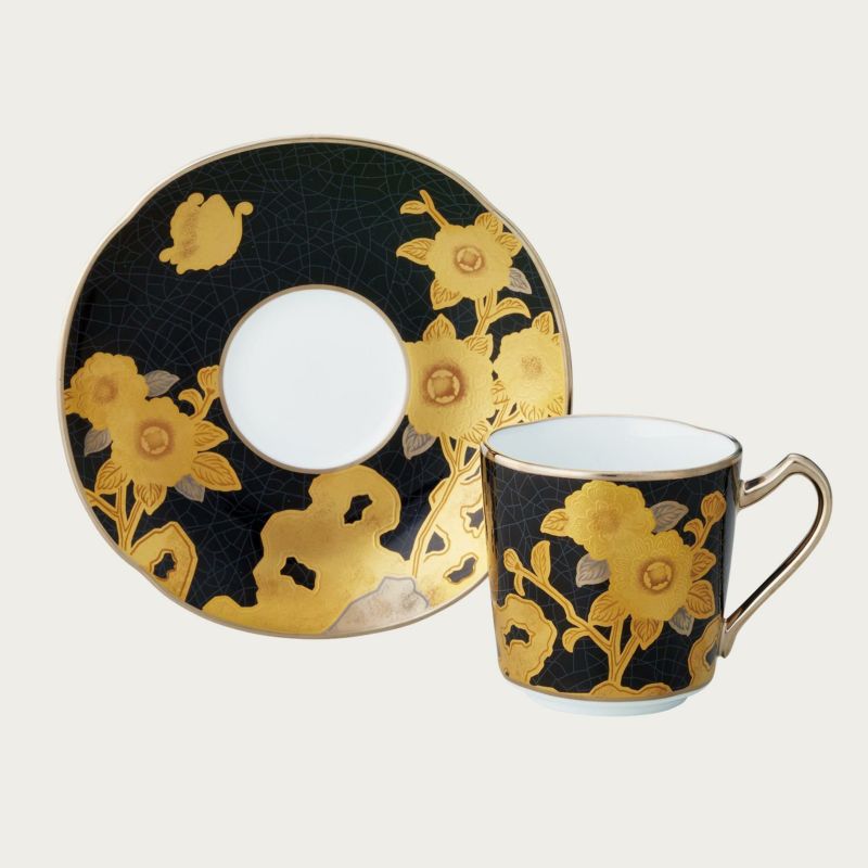 【Noritake（ノリタケ）】　（オマージュ　コレクション） 　デミタスカップ＆ソーサー　（黒絵薔薇文）｜インターランド店