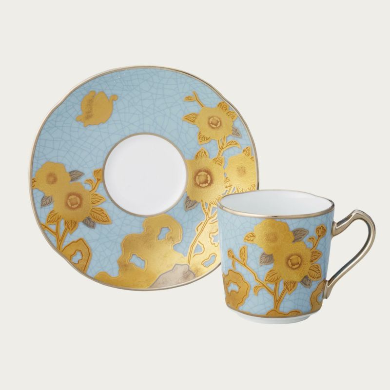 【Noritake（ノリタケ）】　（オマージュ　コレクション） 　デミタスカップ＆ソーサー　（淡青絵薔薇文）｜インターランド店