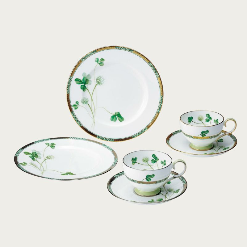 【Noritake（ノリ竹）】 （しろつめくさ）  ティータイムペアセット （金・銀）
