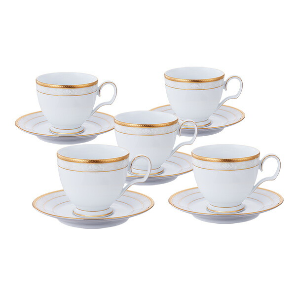 【Noritake（ノリ竹）】ハンプシャーゴールド 紅茶・珈琲碗皿5客仕掛ける