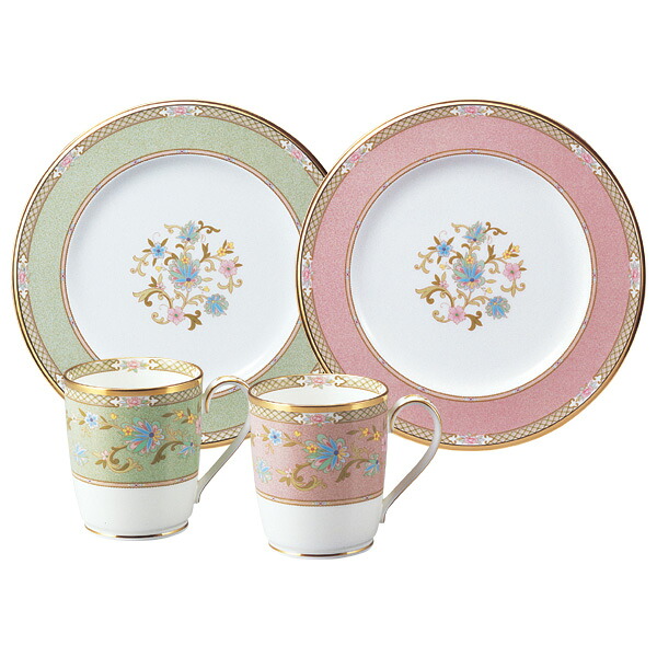 【Noritake（ノリタケ）】（ヨシノ）　モーニングペアセット　（グリーン・ピンク）｜インターランド店