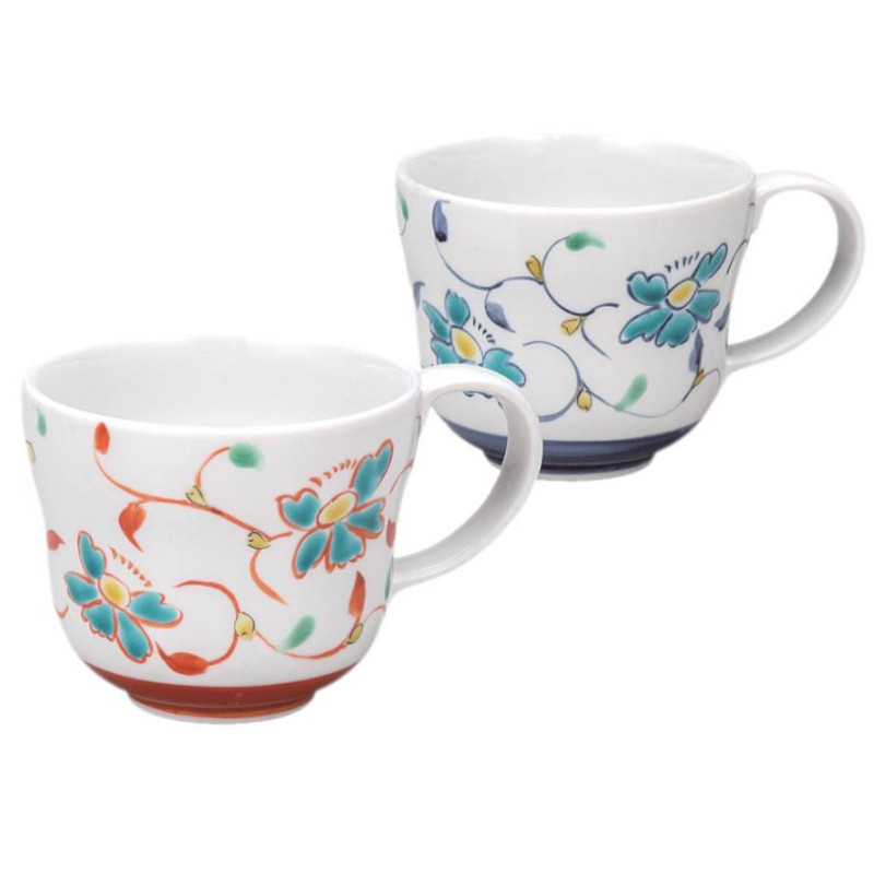 【代引不可】　　【九谷焼】　ペアマグカップ・花唐草　　K9-1048｜インターランド店