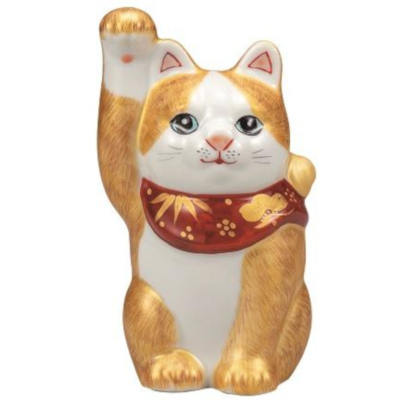 【代引不可】  【九谷焼】 ４号招き猫・金彩毛猫  K9-1546