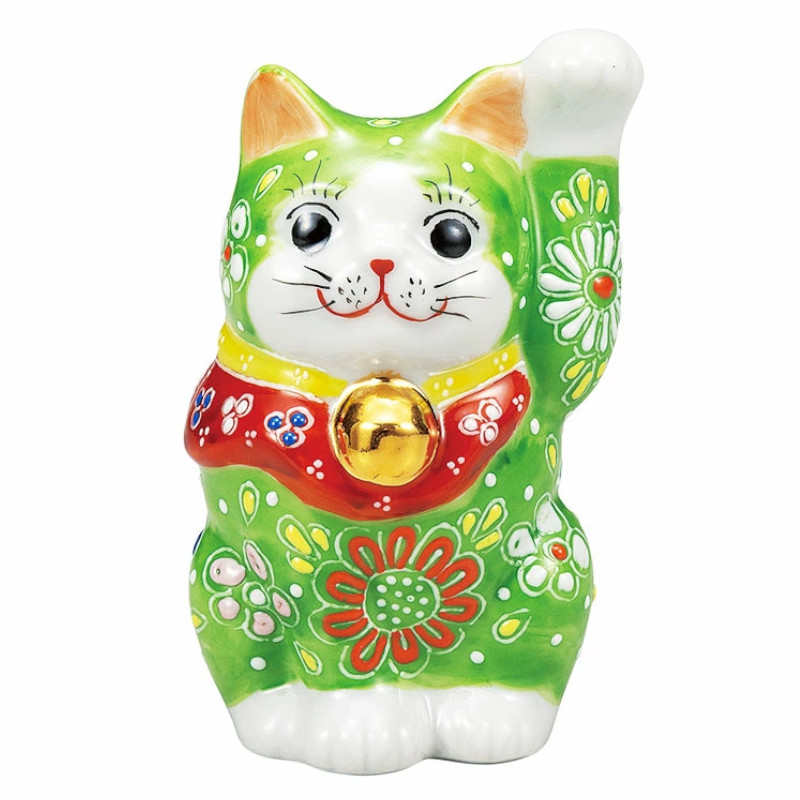 【代引不可】  【九谷焼】 ３．３号招き猫・ひわ盛  K9-1563