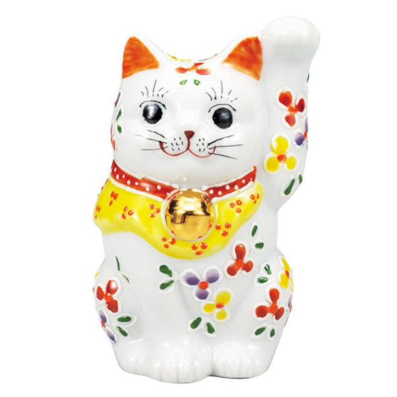 【代引不可】  【九谷焼】 ３．３号招き猫・小花  K9-1564