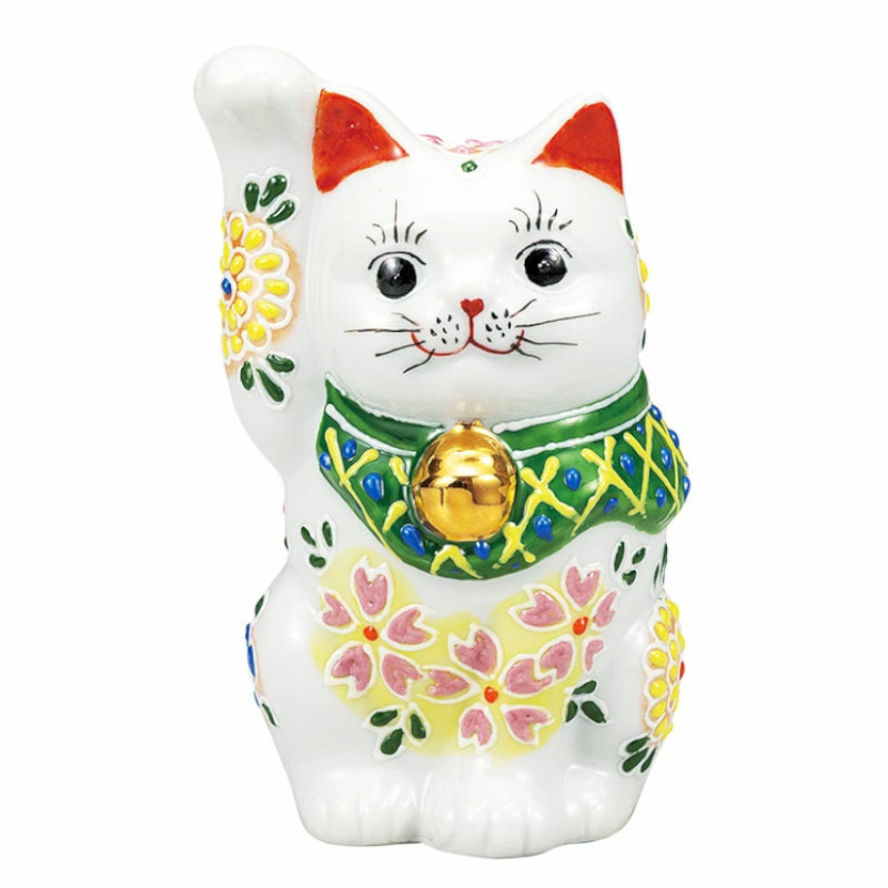 【代引不可】  【九谷焼】 ４号招き猫・舞い桜  K9-1573