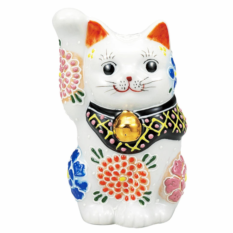 【代引不可】  【九谷焼】 ４号招き猫・花大輪  K9-1574