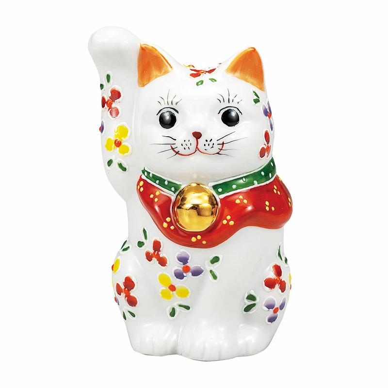 【代引不可】  【九谷焼】 ４号招き猫・小花  K9-1575