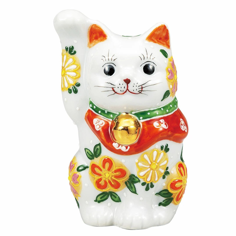 【代引不可】  【九谷焼】 ４号招き猫・花はな  K9-1576