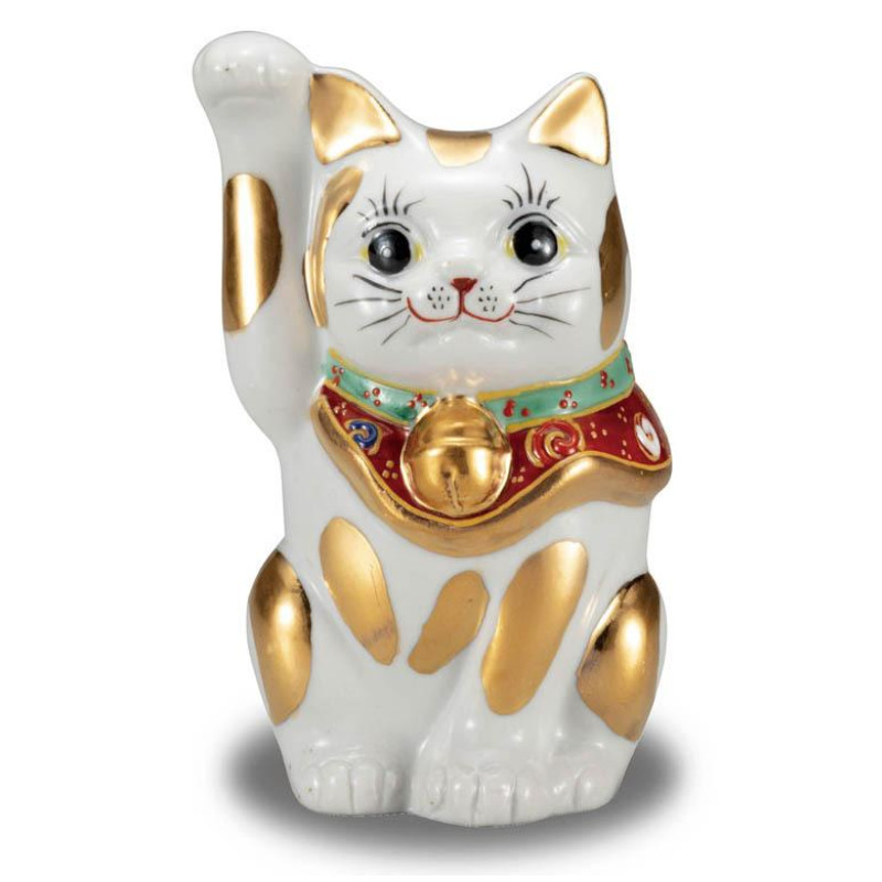【代引不可】　　【九谷焼】　４号招き猫・金ブチ　　K9-1577｜インターランド店