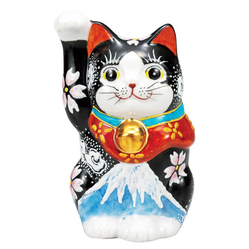 【代引不可】  【九谷焼】 ４号招き猫・白富士  K9-1586