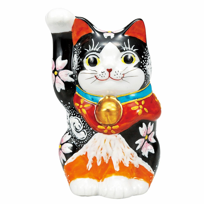 【代引不可】  【九谷焼】 ４号招き猫・赤富士  K9-1587