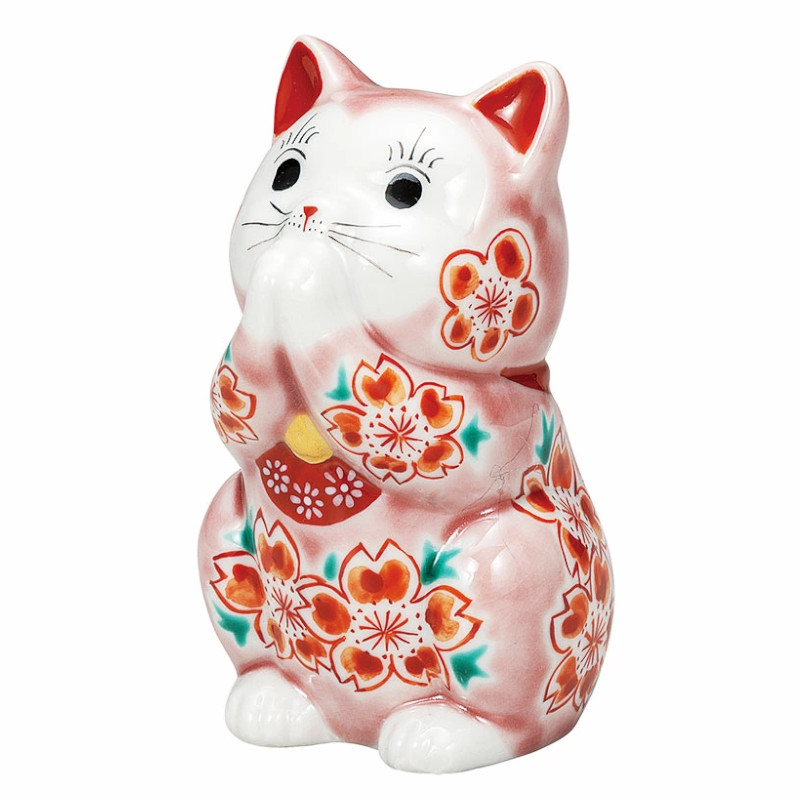 【代引不可】  【九谷焼】 ３．２号お祈り猫・ピンク釉桜  K9-1598