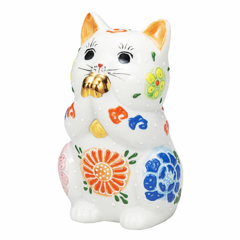 【代引不可】  【九谷焼】 ３．２号お祈り猫・白盛  K9-1601