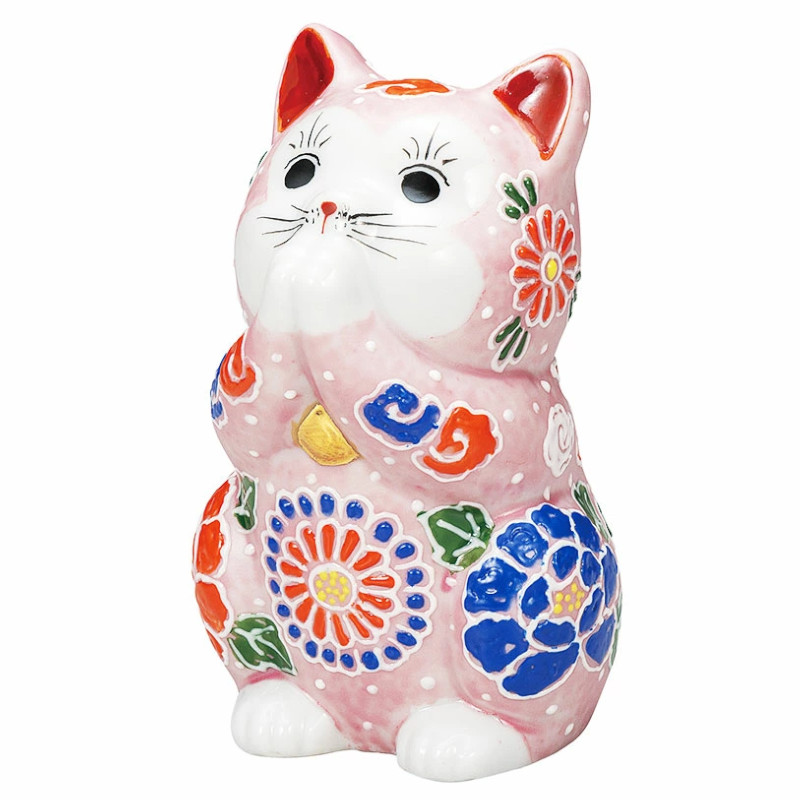 【代引不可】  【九谷焼】 ３．８号お祈り猫・桃盛  K9-1614