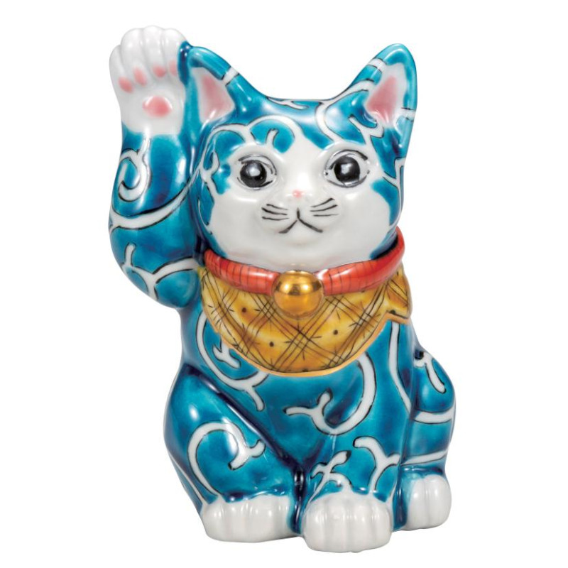 【代引不可】  【九谷焼】 ４号招き猫・彩画唐草  佐藤 剛志  K9-1628