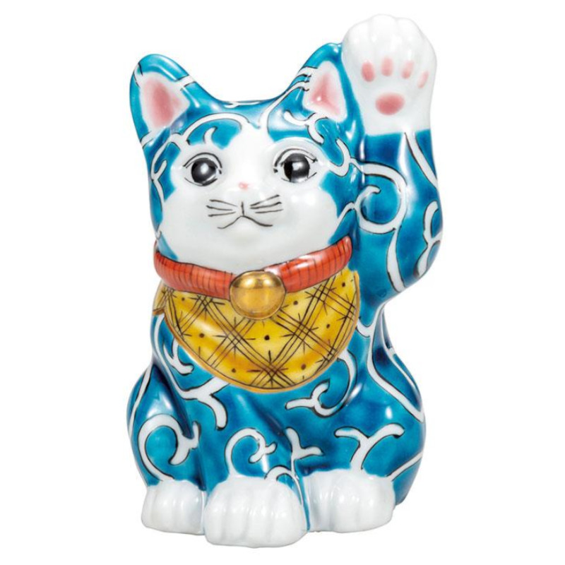 【代引不可】  【九谷焼】 ４号招き猫・彩画唐草  佐藤 剛志  K9-1629