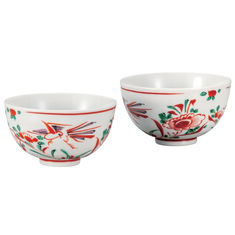 【代引不可】　　【九谷焼】　組飯碗・赤絵　　K9-521 4,955円
